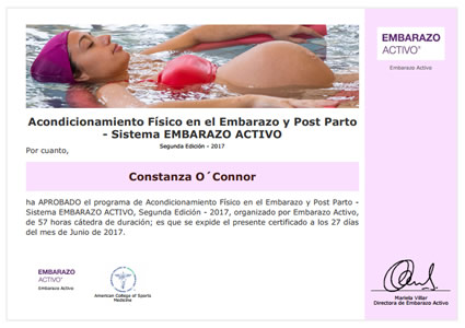 Certificado de Acondicionamiento Físico en el Embarazo y Post Parto