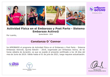 Certificado de Acondicionamiento Físico en el Embarazo y Post Parto