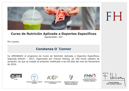 Certificación de Nutrición Aplicada a Deportes Específicos
