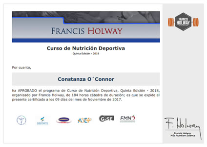 Certificado de Asistencia de Nutrición Deportiva