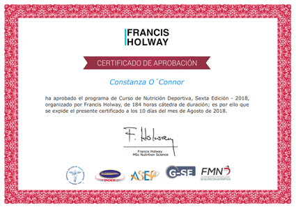 Certificado de Aprobación Nutrición Deportiva