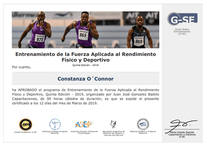 Certificado de Asistencia de Entrenamiento de la Fuerza