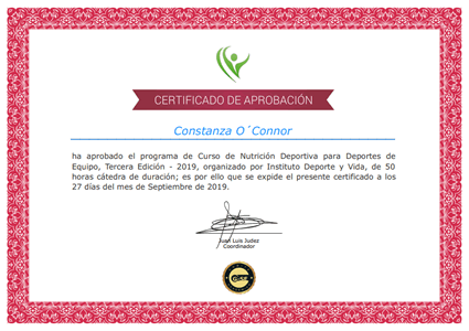 Certificado Final de Aprobación - Nutrición Deportiva para Deportes de Equipo