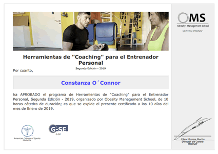 Certificado Final de Aprobación de Herramientas de "Coaching" para el Entrenador Personal