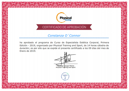Certificado Final de Aprobación del Curso de Especialista Estética Corporal