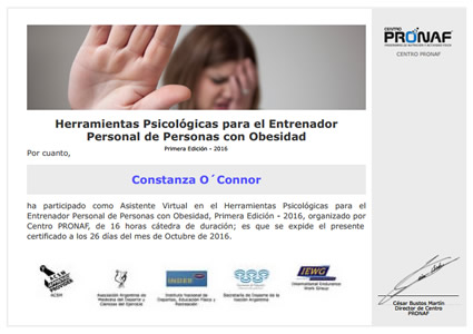 Certificado Final de Asistencia de Entrenador Personal de Personas con Obesidad