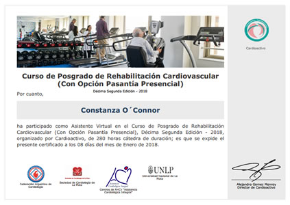 Certificado de Curso de Posgrado de Rehabilitación Cardiovascular