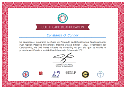 Certificado de Curso de Posgrado de Rehabilitación Cardiovascular