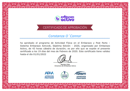Certificado de Acondicionamiento Físico en el Embarazo y Post Parto