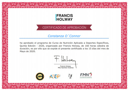 Certificado Final de Aprobación - Curso de Nutrición Aplicada a Deportes Específicos
