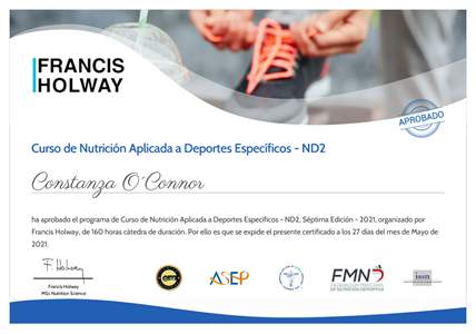 Certificado Final de Aprobación - Curso de Nutrición Aplicada a Deportes Específicos