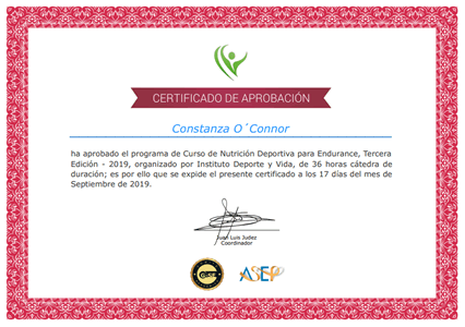 Certificado Final de Aprobación - Nutrición Deportiva para Endurance