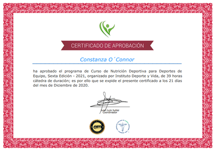 Certificado Final de Aprobación - Nutrición Deportiva para Deportes de Equipo